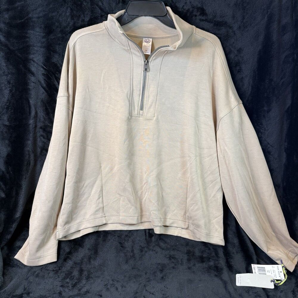Te Verde Women’s Super Soft Zip Up Tan Beige Pullover Top Shirt NWT Petite XL